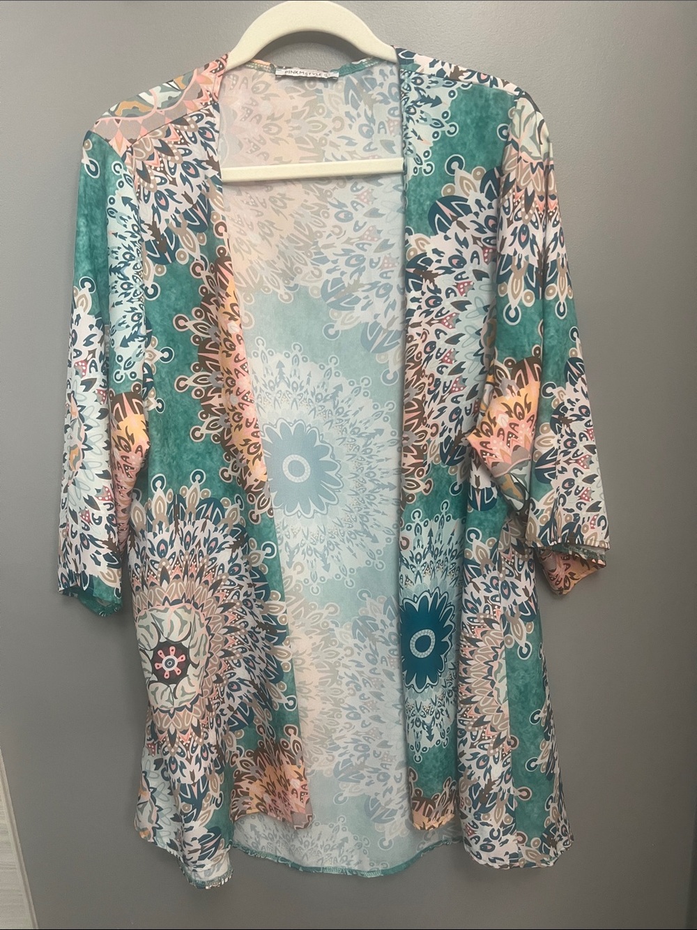 Floral Mandala Kimono Cardigan in Teal & Peach